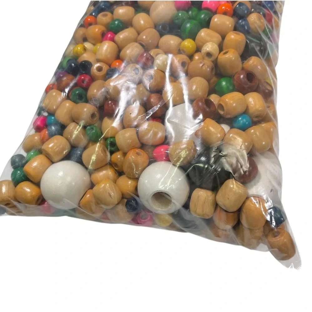 2lbs 10oz Multicolor Wood Beads Bulk Mixed Shapes DIY Jewelry Craft Boho